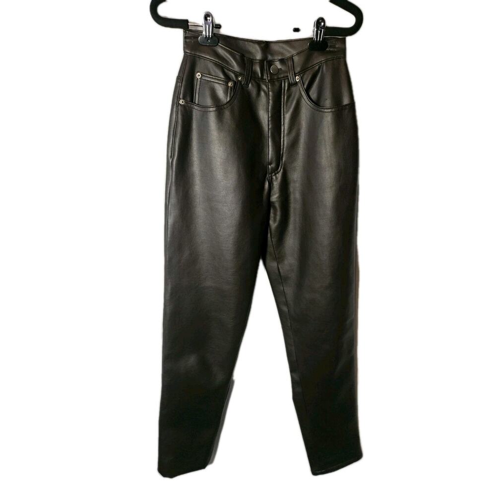 BB Dakota Vintage 90's Junior's Brown Faux Leather High Waist Pants Size 3/4